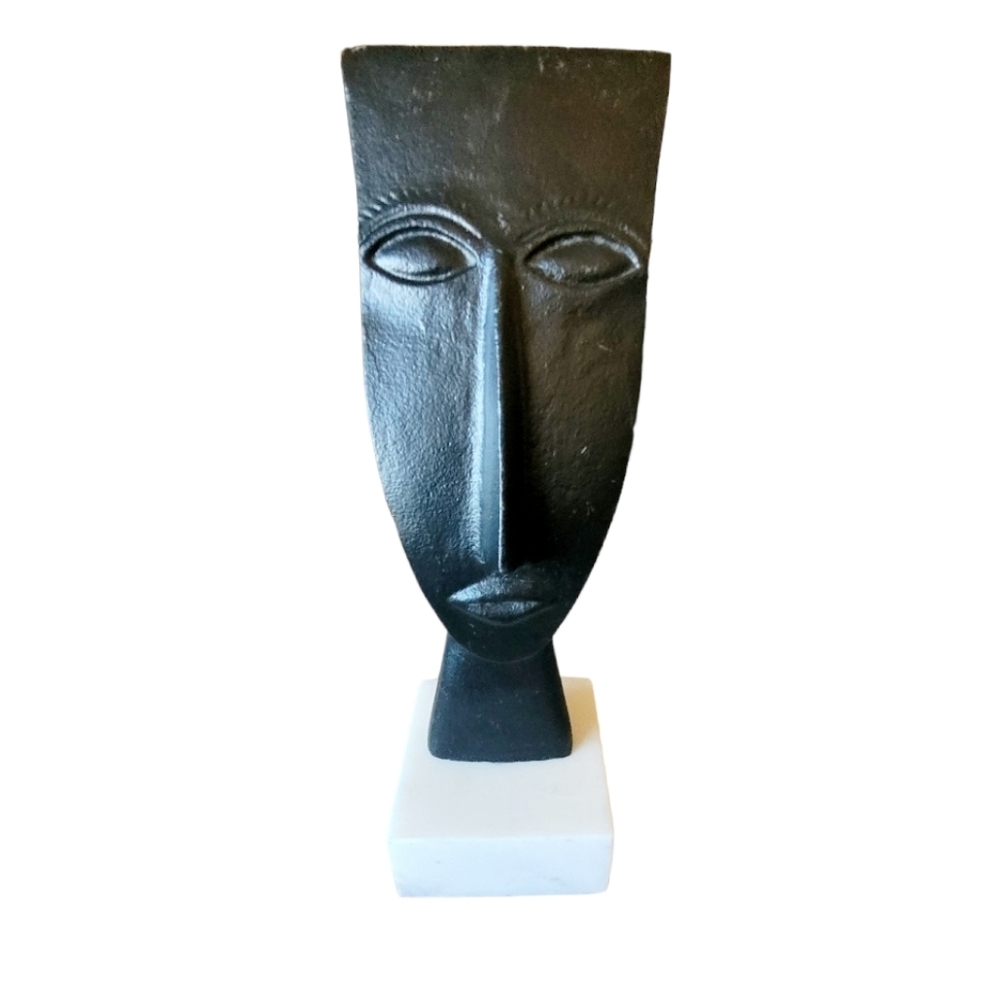 Metal Abstract Art Human Face Mounted on Marble Tribal Modern - Picture 2 of 5